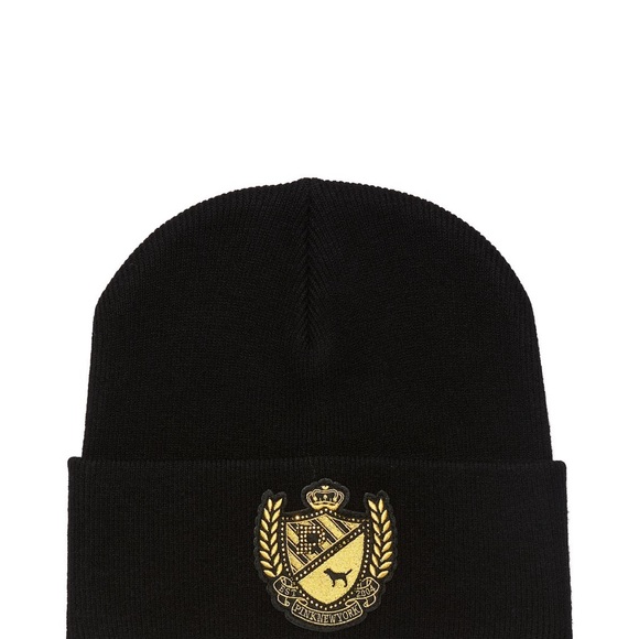 PINK Victoria's Secret Accessories - Black Beanie with Gold Crest